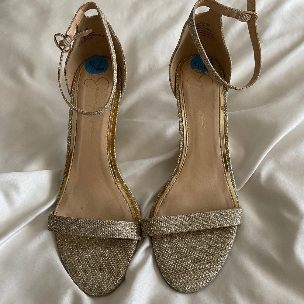 Jessica Simpson Gold Sparkle Heels Size 7.5